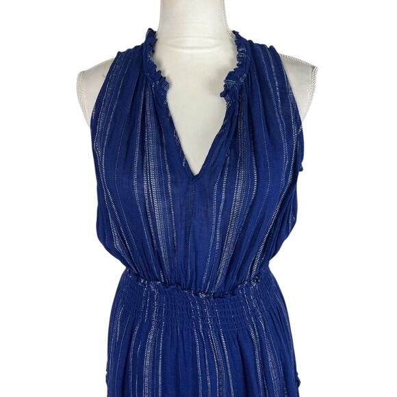 Rails Loulou Blue Noja Stripe Sleeveless Linen Blend Tiered Maxi Dress Sz Medium - Picture 9 of 12